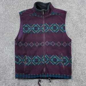 Vintage Eddie Bauer Fleece Vest Mens Small Purple Aztec Southwestern Full Zip